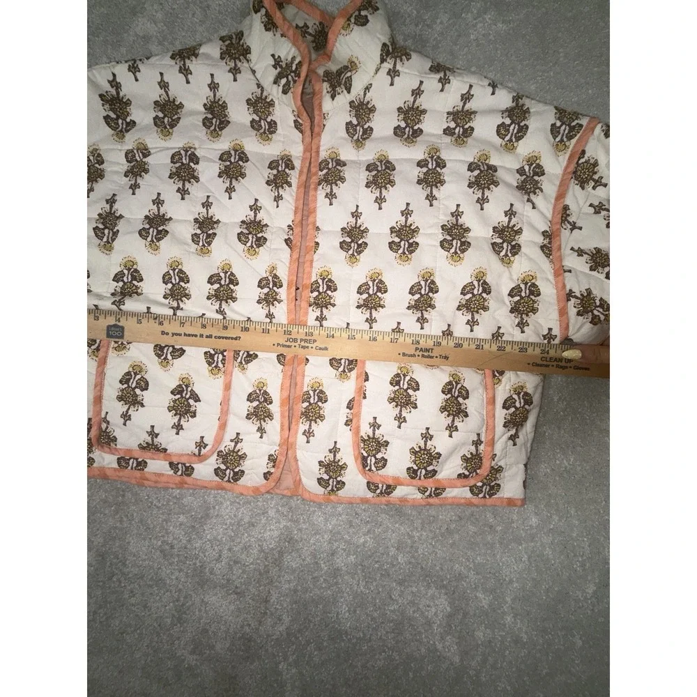 Free People Chloe Quilted Jacket XS Peach Ivory Folk Print Boho Dolman Cropped